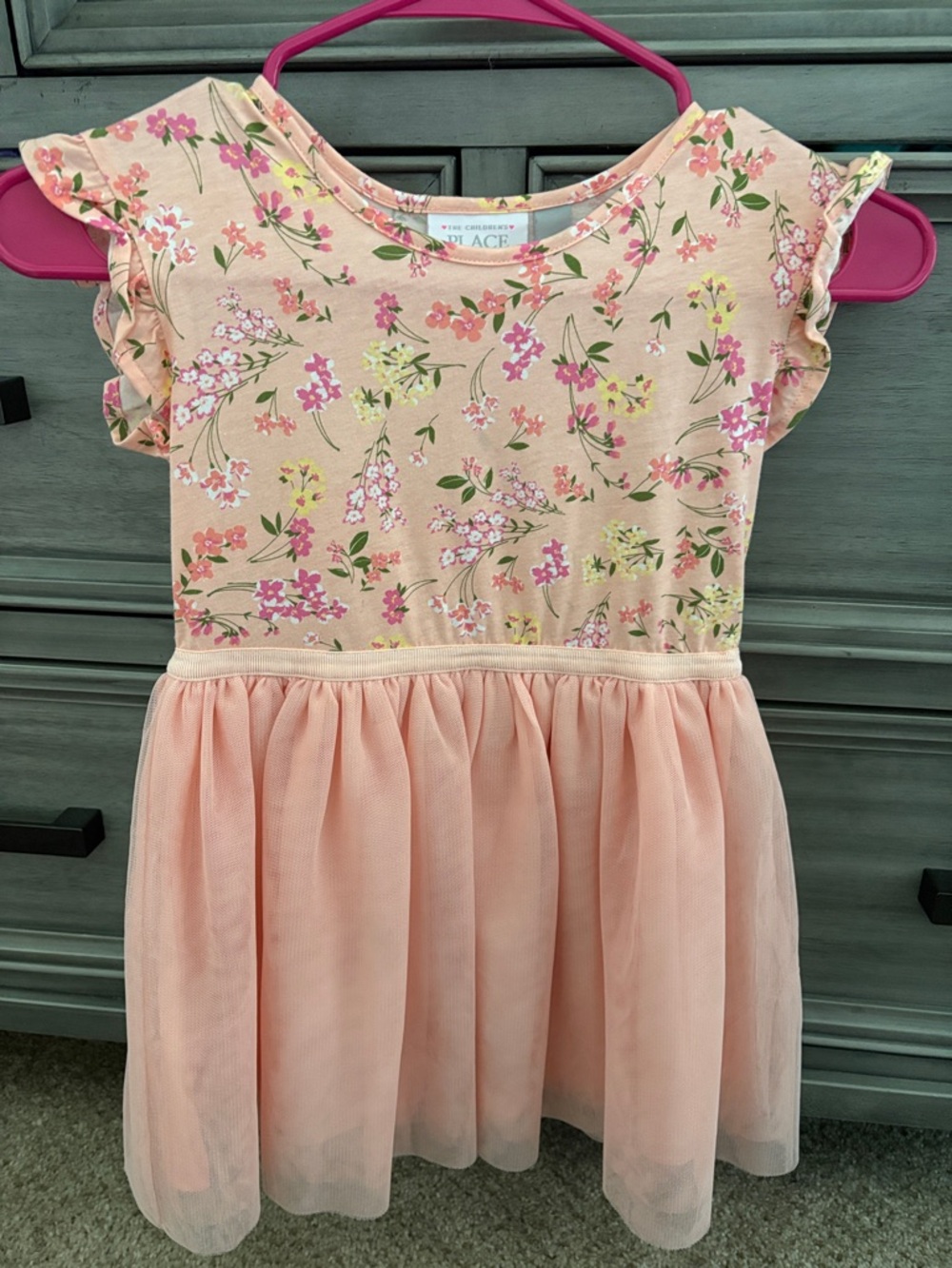 Children's Peach Floral Tulle Dress